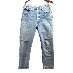 Agolde Riley Jeans Womens 29 8 Blue Denim Tapered Leg Button Fly High Rise
